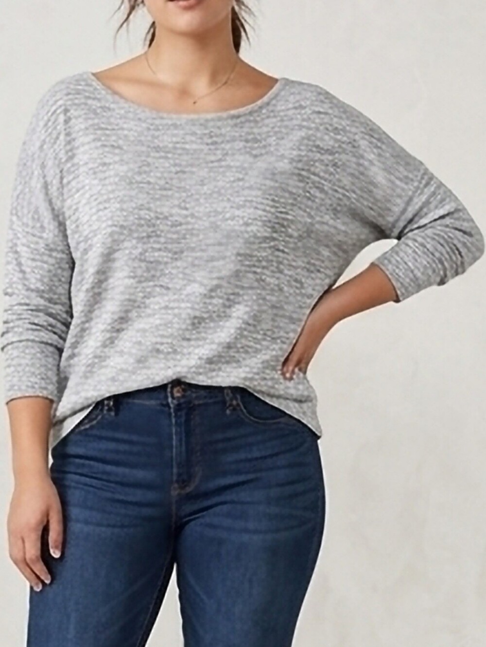 Aeropostale Rayon Blend Light Gray Scoop Neck Sweater Hi-low Lightweight Large